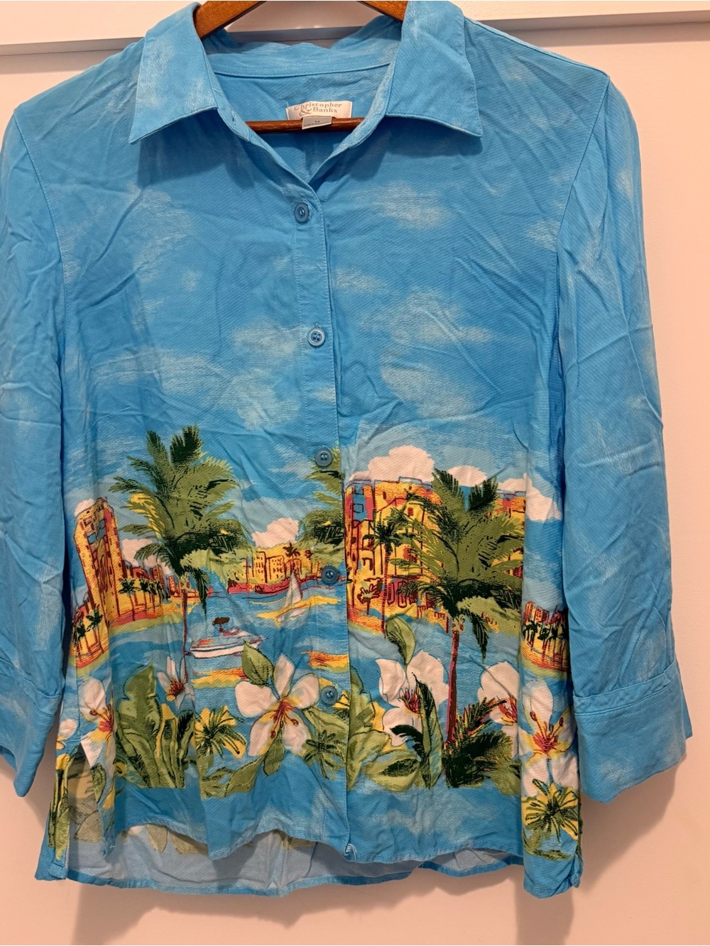 Tropical Vacation Island Resortwear pool beach coverup Rayon Top Women’s Med